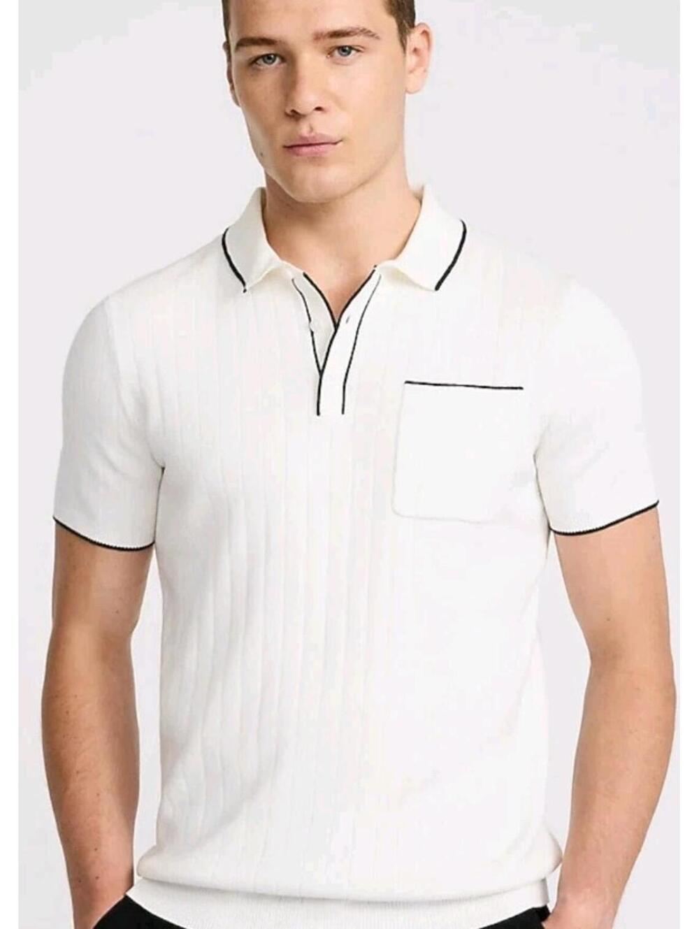 EXPRESS Modern Prep Short Sleeve Sweater PoloClassic Fit Pointelle M